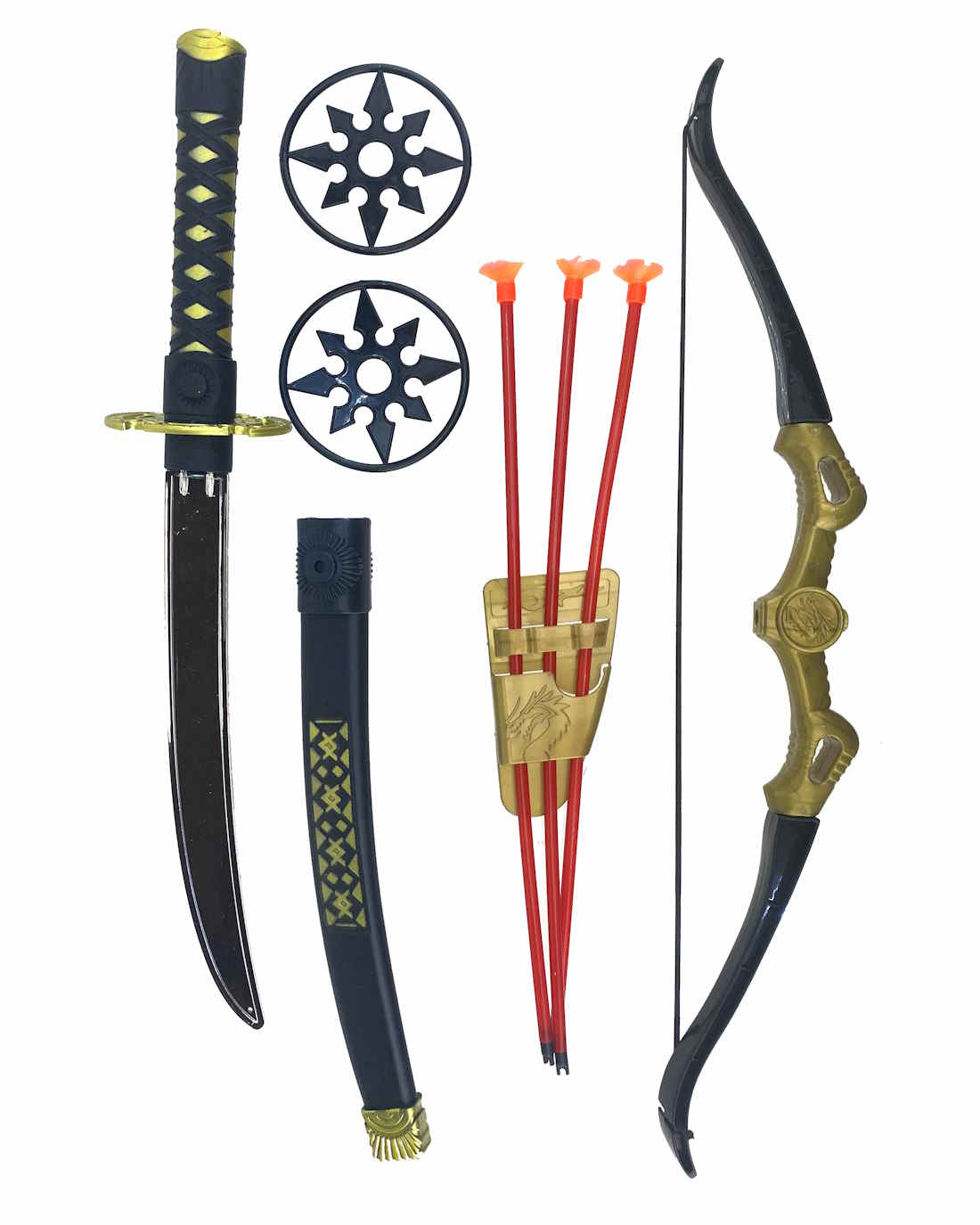 Набор оружия Ниндзя, меч танто, лук, 3 стрелы, 2 сюрикена купить в  интернет магазине Растишка в
